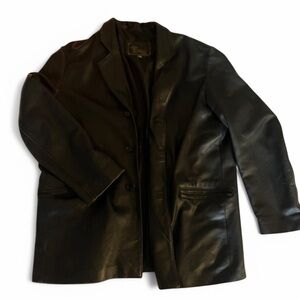 Men's Classic Black Leather Trench Coat